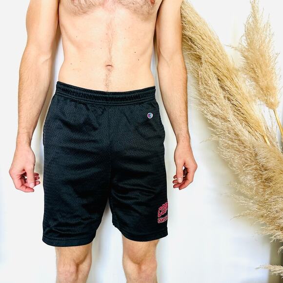 MENS CHAMPION Black Red Basketball Mesh Cornell Drawstring Workout Gym Shorts M - Picture 1 of 13